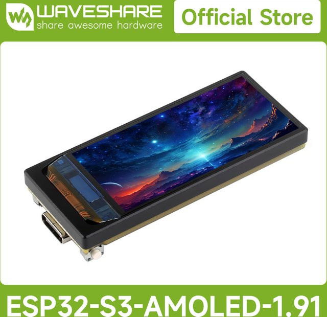 Waveshare ESP32-S3 Entwicklungsboard mit 1,91-Zoll-AMOLED-Display in Schwarz, 240 x 536 Pixel, 32-Bit-LX7-Dual-Core-Prozessor bis 240 MHz - Bild 1