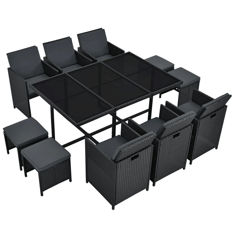 Juskys Polyrattan Essgruppe Baracoa XL 11-teilig in Schwarz mit Glas und Stahl - Bild 3