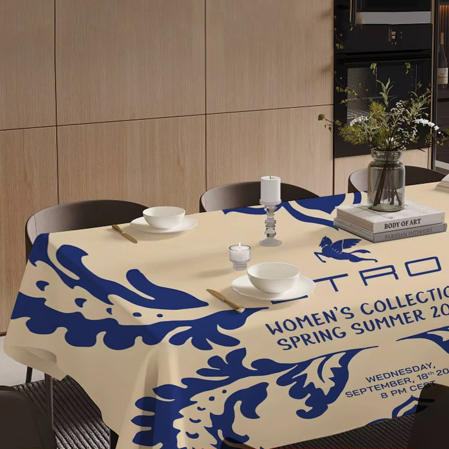 E-Etro Mode wasserabweisende Tischdecke in Beige für Weihnachten, Partys, Geburtstage oder Hochzeiten - Bild 2