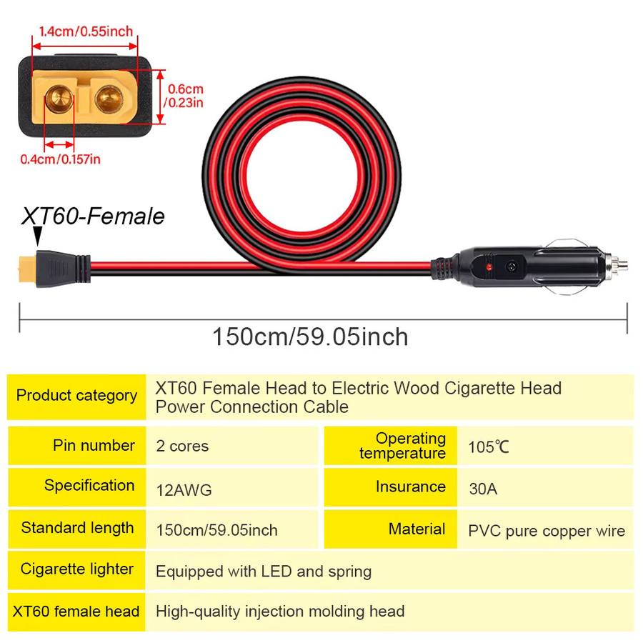 ALLPOWERS XT60 auf Auto-Zigarettenanzünder-Adapterkabel 12AWG, Länge: 1,5 m, 30 A für Ecoflow Delta/River und ALLPOWERS R600 R1500 R2500 S2000 Pro - Bild 2