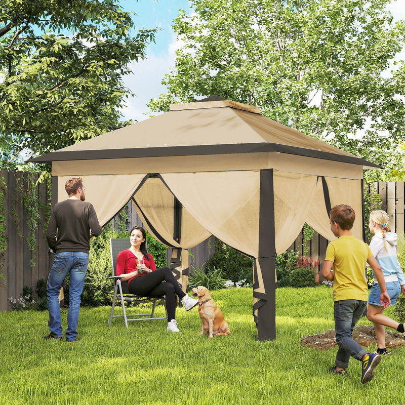 Outsunny Pavillon Beige mit Seitenteilen und Doppeldach B/H/L: 330 x 288 x 330 cm - Bild 2