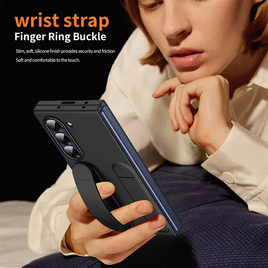 Samsung Silikon Schutzhülle für Galaxy Z Fold 7 6 5 4 3 5G mit integriertem Handriemen und verdecktem Ständer in Weiß - Bild 4