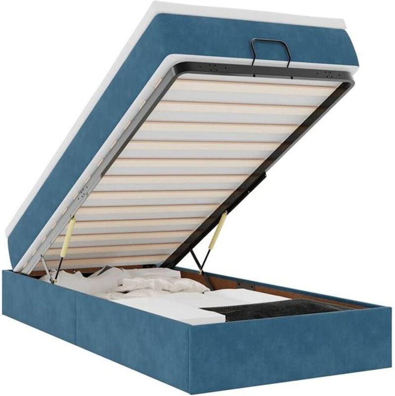 Vidaxl Ottoman Polsterbett mit Matratze aus Samt in Blau, B/T/H: 190 x 90 x 23,5 cm - Bild 1
