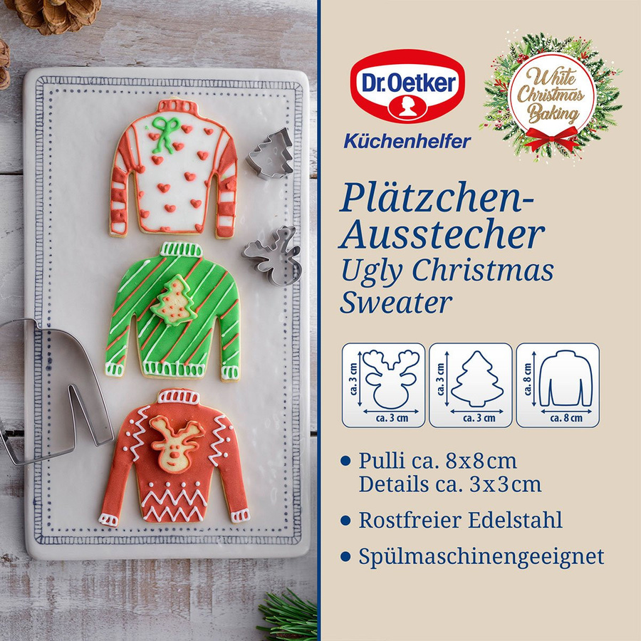Dr. Oetker Ausstecher Ugly Christmas Sweater, 3-teilig aus Edelstahl, Weiß - Bild 2
