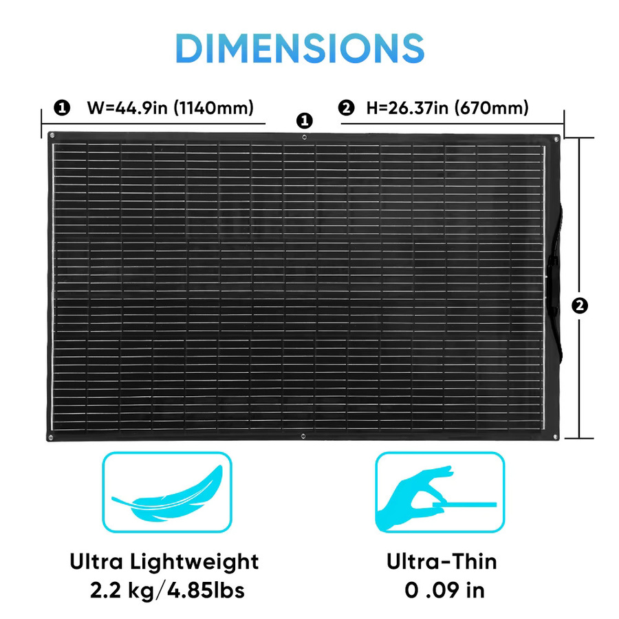 BOGUANG Flexibles Monokristallines Solarpanel in Schwarz für Camping, Haus und Wohnmobil, Wasserdichtes Solarmodul für 12V und 24V Systeme - Bild 4