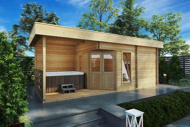 Gartensauna Paula mit Außenterrasse B/T/H: 8 x 3 x 2,5 m (Saunafläche: 12,5 m², Terrassenfläche: 7,7 m²) - Bild 1