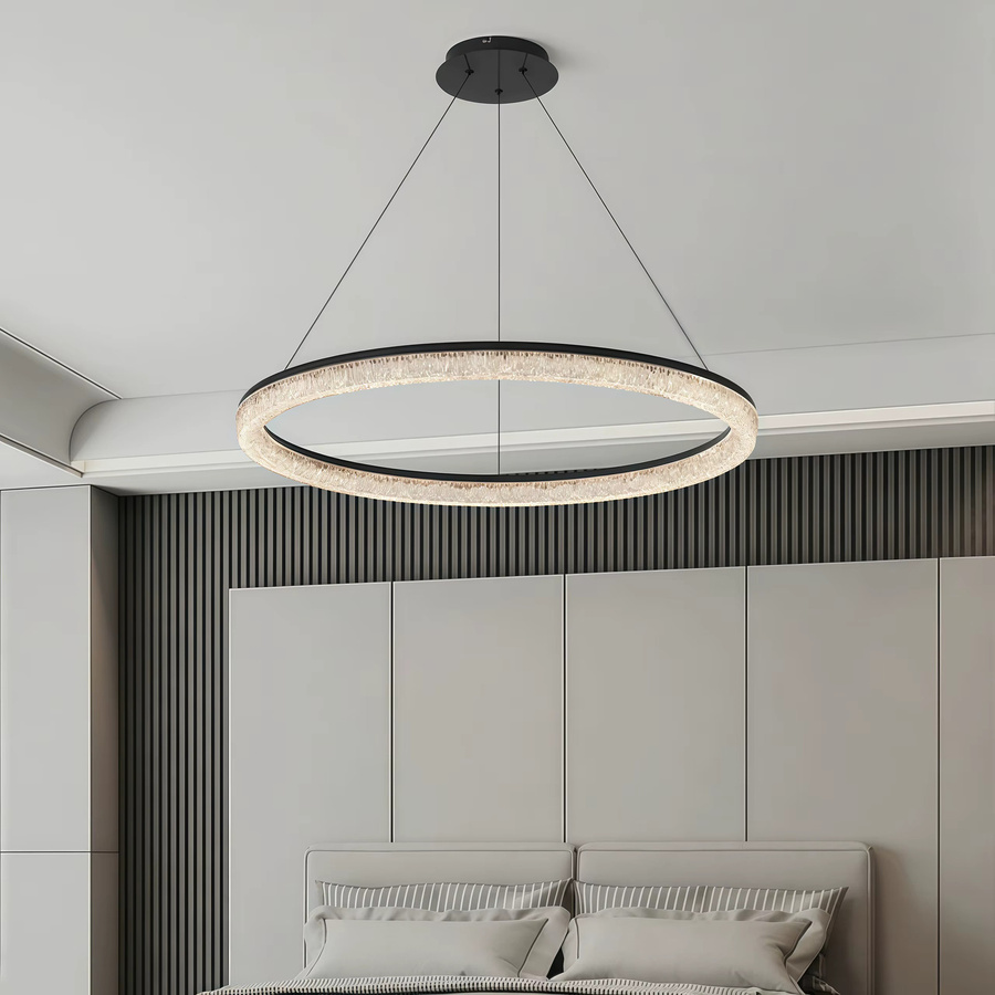 IRALAN LED Kronleuchter in Schwarz mit Kristall-Elementen, dimmbarer Ring-Pendelleuchte für Wohnzimmer, Esszimmer und Schlafzimmer - Bild 3
