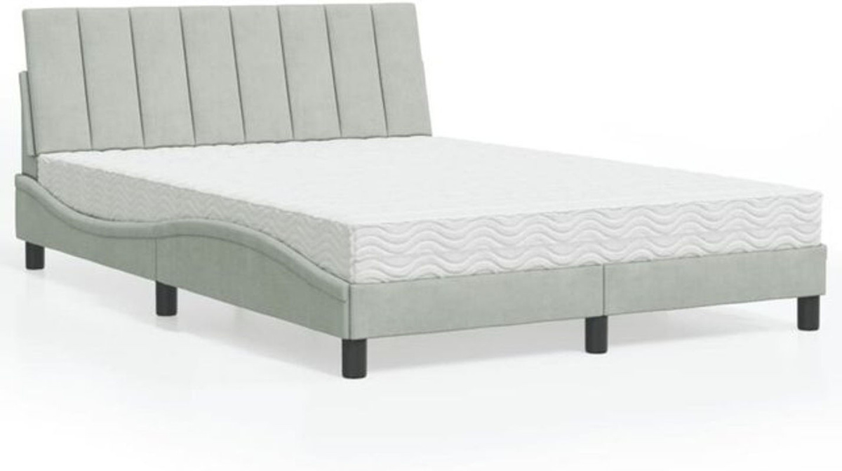 Modernes Polsterbett von vidaxl aus Samt und Metall in Grau und Weiß, B/T: 140 x 190 cm - Bild 1