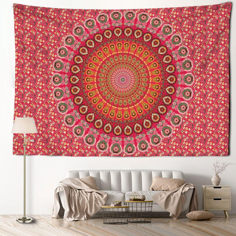 Binchi Outdoor Equipment Wandbehang Mandala Bloem in Rot, Abstraktes Boho Design mit Blumen und Engeln, Textil Wanddeko, Breite: 95 cm, Höhe: 70 cm - Bild 5