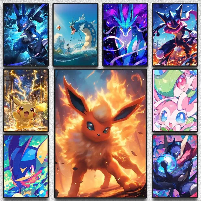 Bandai Pokemon Wandkunst Leinwandbild mit Pikachu Mewtwo und Charizard in Mehrfarbig - Bild 1