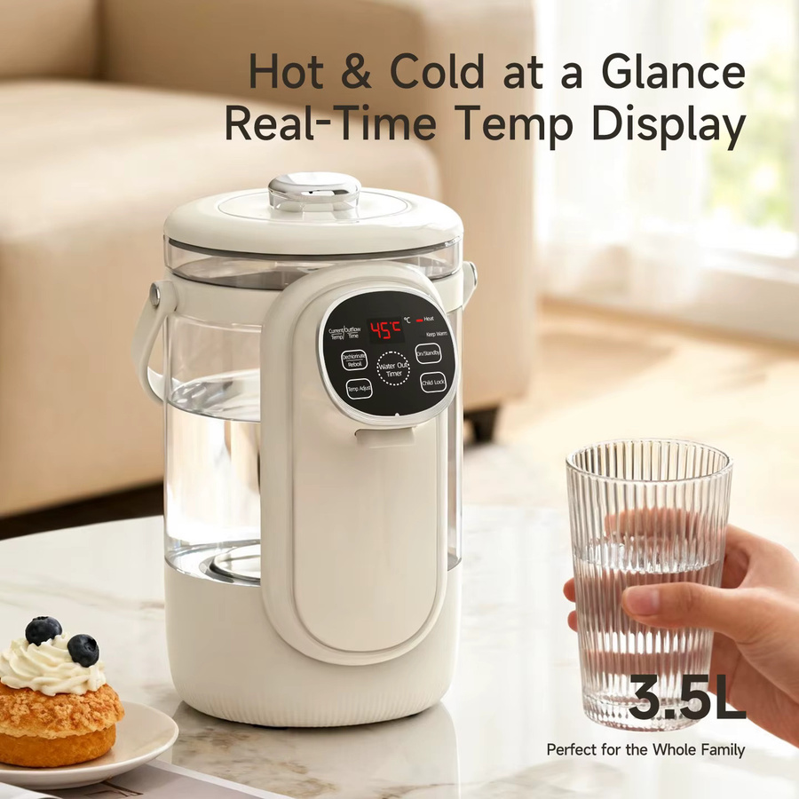Multifunktionaler elektrischer Wasserkocher aus Glas mit 3,5 l Fassungsvermögen, 12-stufiger Temperaturregelung und automatischer Warmhaltefunktion in Beige oder Weiß - Bild 2