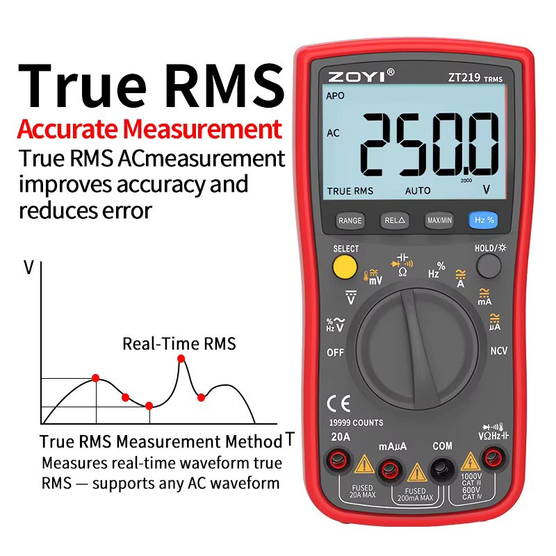 ZOYI ZT219 Digitalmultimeter True RMS AC/DC Multimeter Spannungsprüfer in Rot - Bild 4