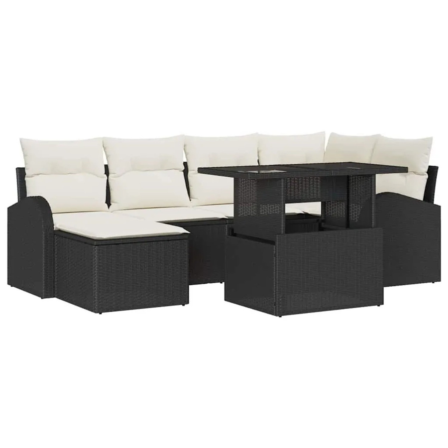vidaXL Garten-Sofa-Set 7-tlg. in Schwarz und Beige mit Kissen, L-Form, wetterfest und UV-beständig - Bild 2
