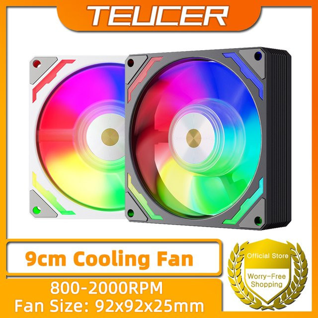 Teucer CPU-Kühler Lüfter mit ARGB Kühlgebläse in Weiß, 9 cm, 800-2200 RPM, PWM, leise, für ITX-Gehäuse - Bild 1