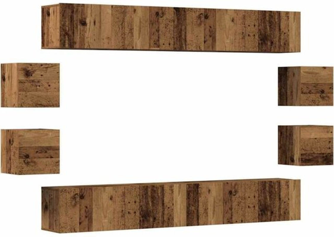 VIDAXL 8-teiliges TV-Schrank-Set zur Wandmontage in Braun mit Altholz-Optik im Industrial-Design aus Holzwerkstoff - Bild 1