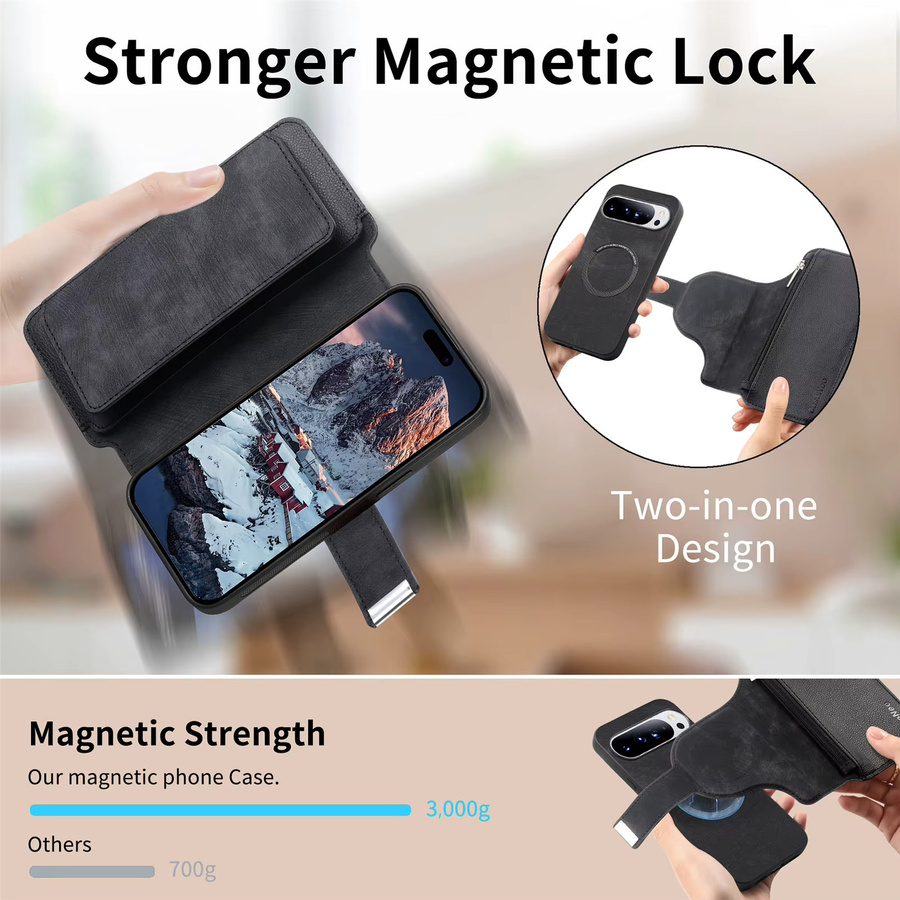 VYOPBC 2-in-1 Magnetische Lederhülle mit abnehmbarem Kartenhalter und MagSafe Brieftasche für Google Pixel 10 11 Pro XL 7 8 9 Pro XL 8A 9A in Schwarz oder Blau - Bild 2