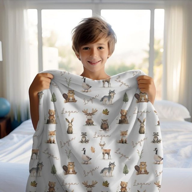 VIKAMA Flanelldecke mit Waldtieren in Weiß, weich und flauschig für Kinder, B/B/H: 90 x 60 x 1 cm - Bild 1