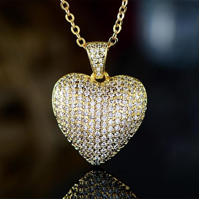 YIRAN Jewelry Halskette mit Herzanhänger, Kupfer, Gold, Zirkonia, Unisex - Bild 1