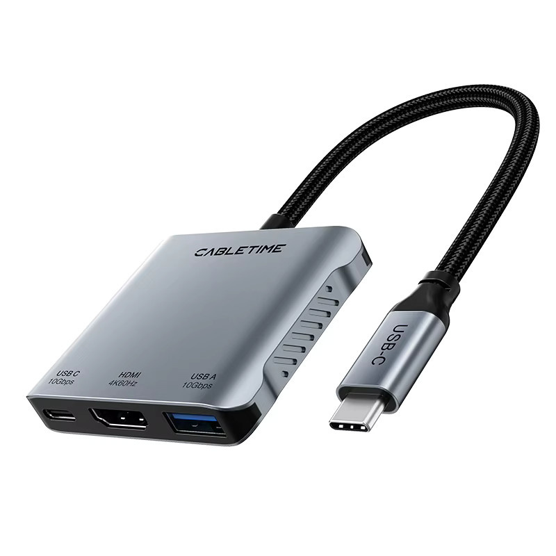 CABLETIME 5-in-1 USB-C-Hub mit Dual-HDMI 4K@60Hz und USB-C 3.2 PD140W in Grau für Laptop und Macbook Pro Air - Bild 5