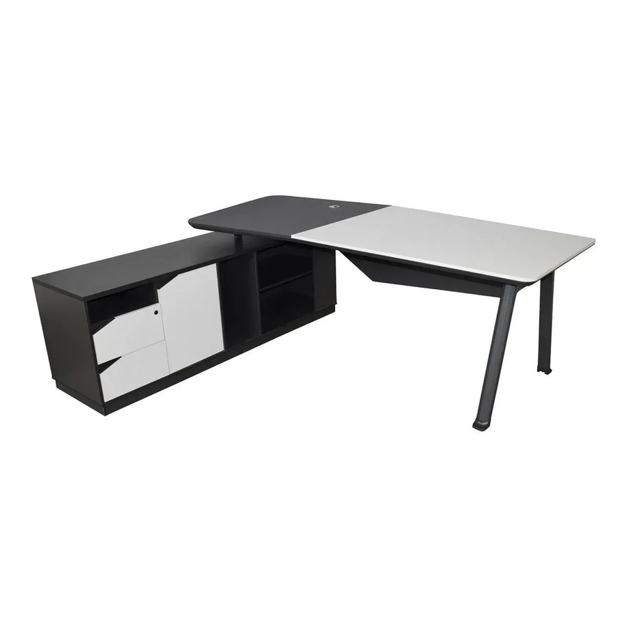 Jet-Line Chef Schreibtisch Carolina mit linksseitigem Sideboard in Weiß-Anthrazit B/T/H: 220 x 180 x 75 cm - Bild 2
