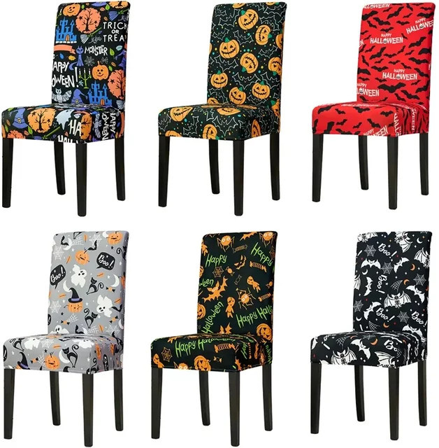 WANERQU Halloween Kürbis Stuhlbezug aus elastischem Stretch-Material, waschbarer Sitzbezug für Esszimmerstühle und Bankette - Bild 1