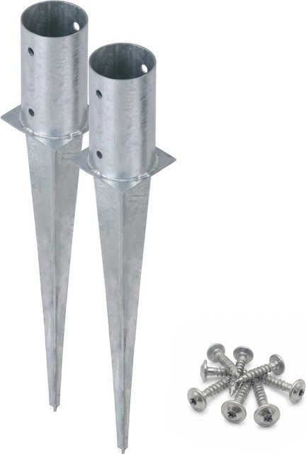 HOLLMAX 2er Set Einschlaghülse Bodenhülse Rund Silber Verzinkt für gefräste Pfosten Durchmesser: 81 mm - Bild 1