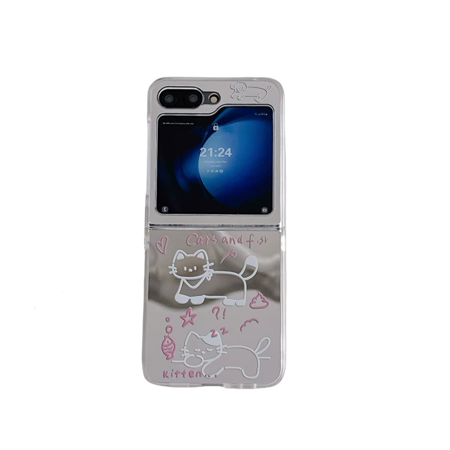 Samsung Galaxy Z Flip 7 6 5 4 3 Handyhülle mit Kette im Koreanischen Welpen und Katze Design als Nette Cartoon Hardcase Schutzhülle - Bild 3