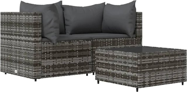 vidaXL 3-tlg. Garten-Lounge-Set in L-Form aus grauem PE-Rattan mit Polsterkissen - Bild 1