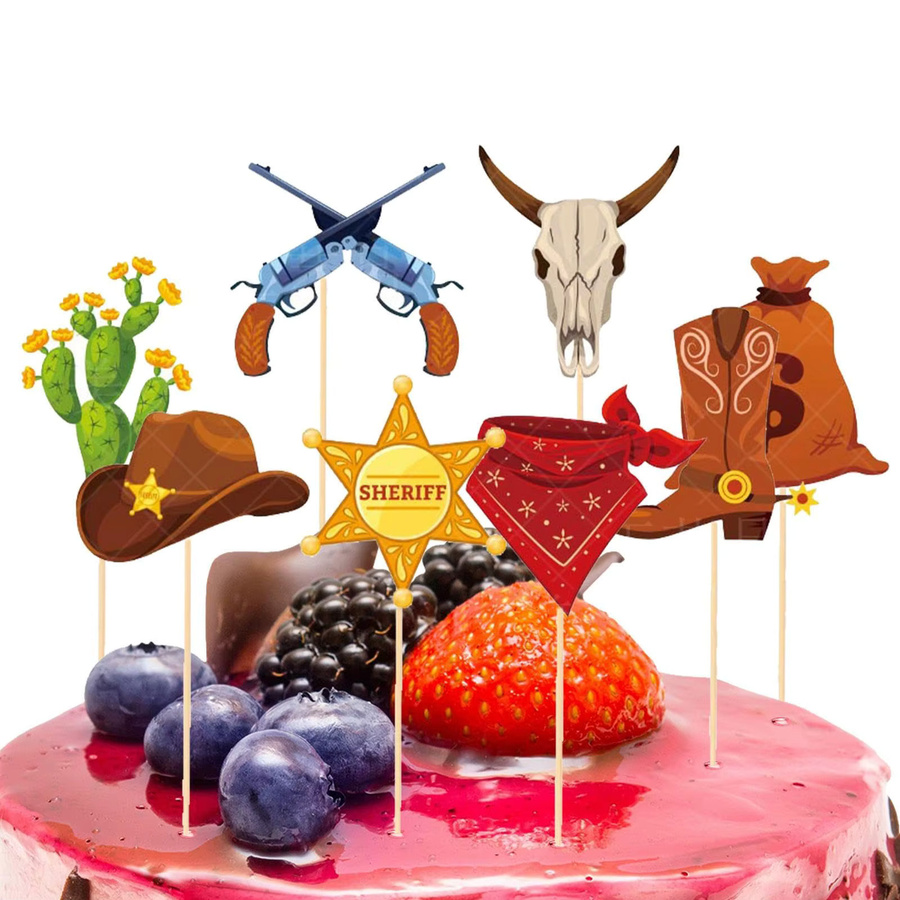 AADECORZZ Cowboy Kuchen Topper und Cupcake Dekoration im Western-Stil, Mehrfarbig - Bild 3