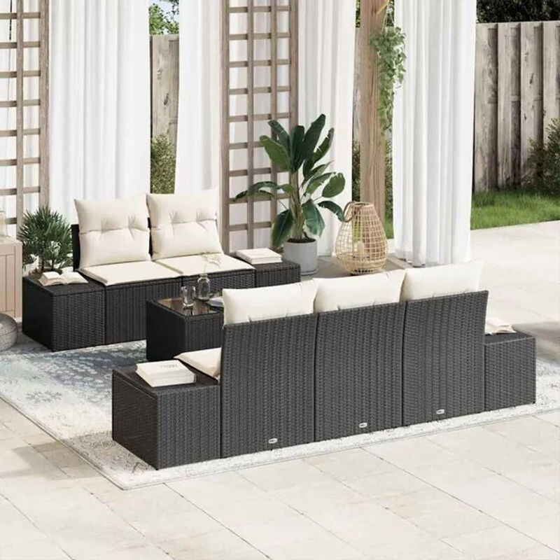 Vidaxl Garten-Sofa-Set aus Polyrattan mit 6 Kissen in Schwarz und Beige, B/T/H: 55 x 55 x 37 cm - Bild 1