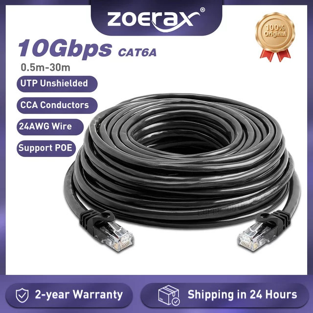 ZoeRax Cat6A Ethernet LAN Kabel Schwarz mit RJ45 Stecker für 10Gbps Hochgeschwindigkeit - Bild 1