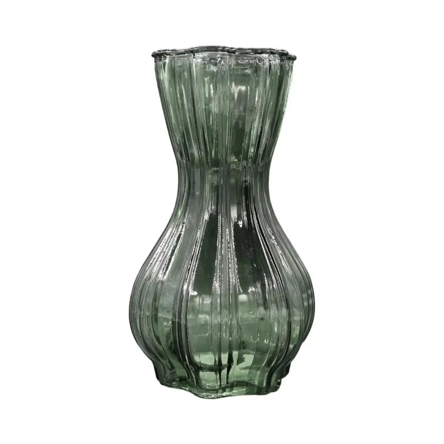 House of Nature Vase Flin Fion in Grün aus Glas mit Rillenstruktur und geschwungener Form, Höhe: 25 cm, Breite: 15 cm, Tiefe: 15 cm - Bild 1