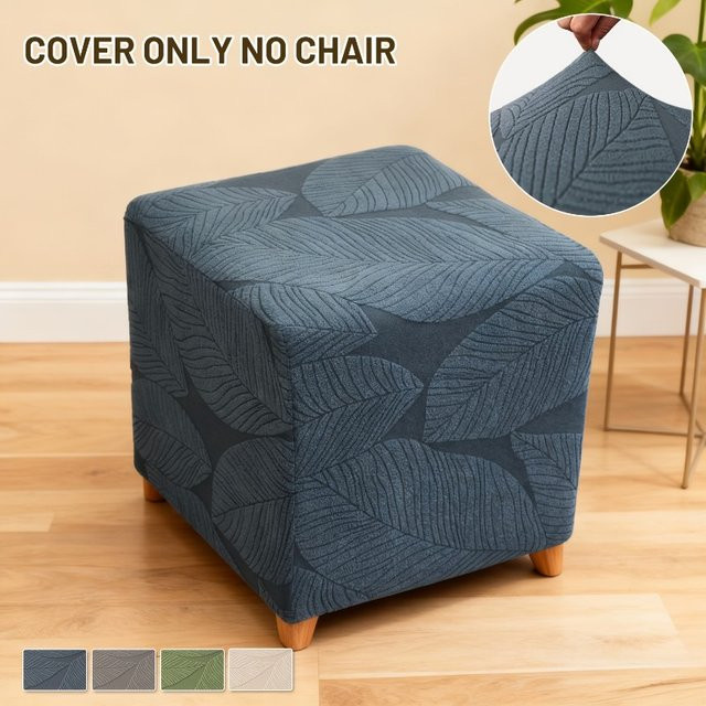 WANERQU Jacquard Ottoman-Bezug, elastischer und abnehmbarer Fußhocker-Überzug in Blau, waschbar - Bild 1