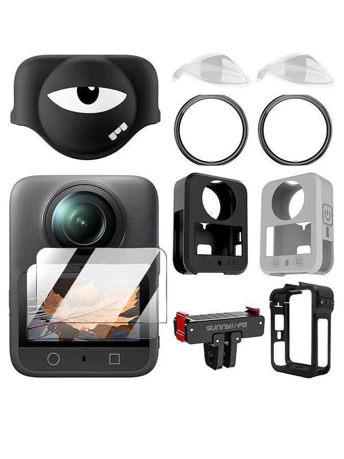 ZYOX Zubehör-Set für DJI Osmo 360 in Schwarz mit Objektivschutz, Displayschutzglas, Objektivdeckel, Silikonhülle, Rahmenkäfig und Adapterhalterung - Bild 5