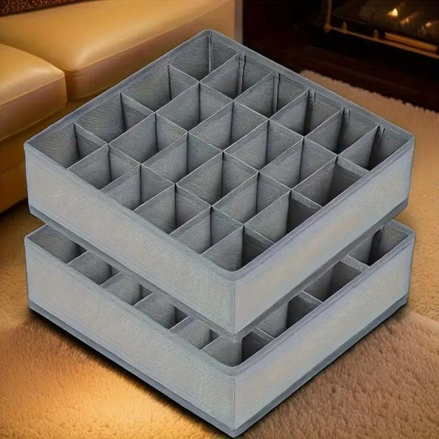 24-teiliger grauer Stoff-Schubladenorganizer aus faltbarem Material mit Trennern für Socken, Unterwäsche und Krawatten, B/T/H: 24 x 30 x 9 cm und 24 x 24 x 9 cm - Bild 1