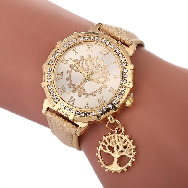 Your Fashion Armbanduhr, Baum des Lebens, Quarz, Leder, Gold, Damen - Bild 1