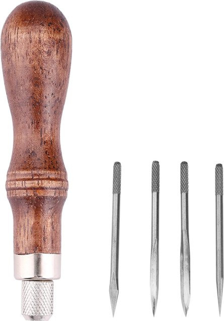 CosyHome 4-in-1 Lederstich Nähahle mit Holzgriff und Lochwerkzeug für DIY Lederhandwerk in Braun - Bild 1