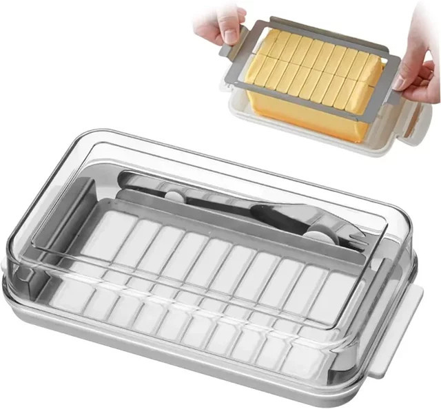 FEB.WIND 2-in-1 Butter-Aufbewahrungsbox mit transparentem Deckel und integriertem Butterschneider, luftdichte Butterbox aus Kunststoff, transparent - Bild 1