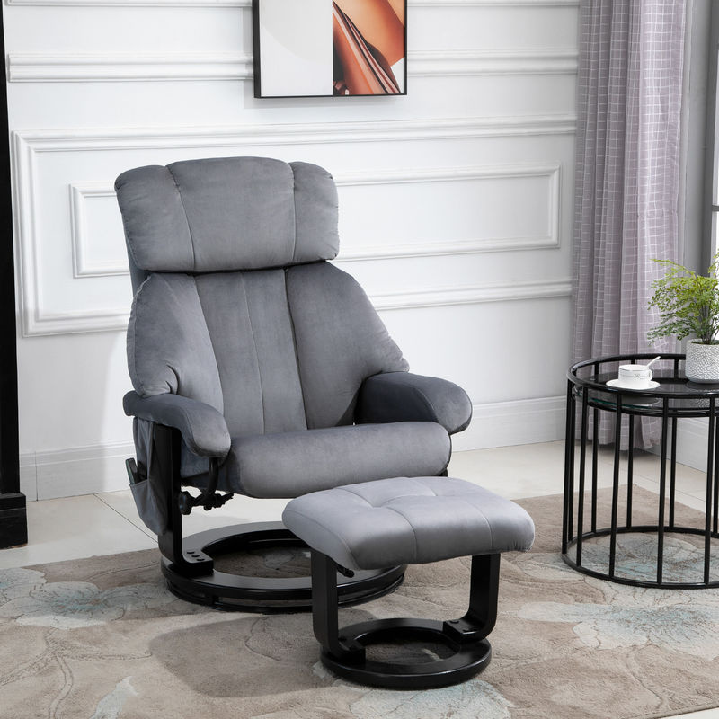 HOMCOM Massagesessel mit Hocker als Relaxsessel und Fernsehsessel in Grau aus Polyester, B/T/H: 76 x 80 x 102 cm - Bild 2