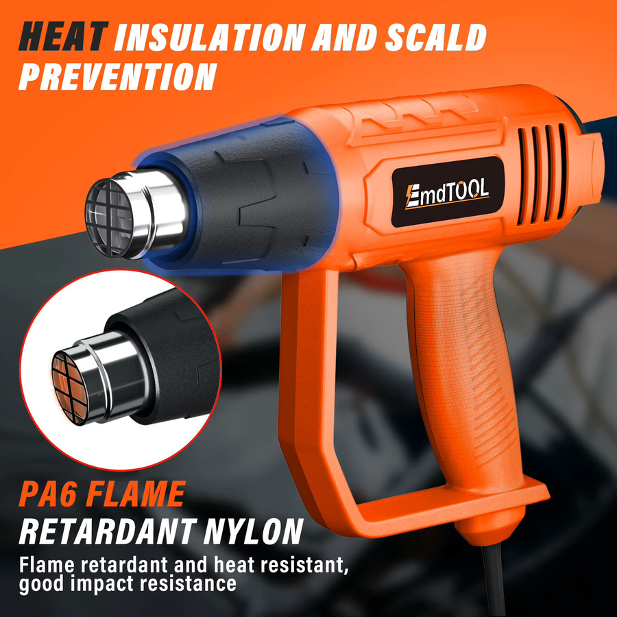 Heißluftpistole Set mit 2000W und variabler Temperatur 300 °C bis 600 °C in Orange inklusive 4 Düsen zum Trocknen und Schrumpfen - Bild 6