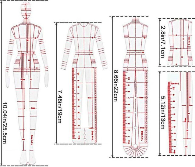 CHENJ Modellierlineal aus Kunststoff für DIY-Quilting und Modedesign, transparent - Bild 1
