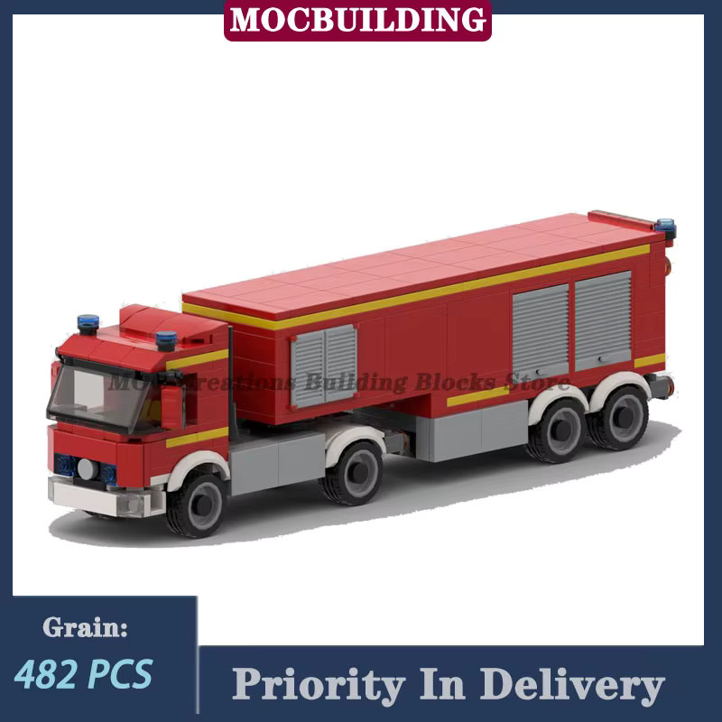 ELW 2. Feuerwehr MAN Feuerwehrauto-Modellbausteine, MOC-Transportfahrzeuge mit Sattelauflieger-Sammlung, Spielzeug - Bild 2