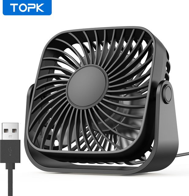 TOPK USB-Tischventilator mit 3 Geschwindigkeiten und 360 Grad drehbarem Kopf, tragbarer Mini-Ventilator für Schreibtisch und Home-Office - Bild 1