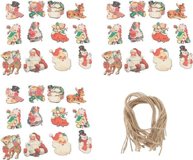 36 Stück Weihnachtsbaumschmuck aus Holz von OutsideWorld mit Schneemännern und Rentieren in Beige und Multicolour zum Aufhängen - Bild 1