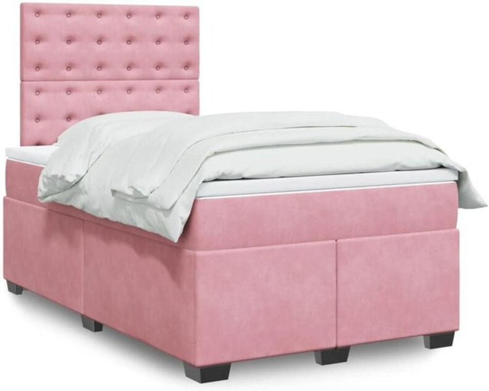Vidaxl Boxspringbett mit Matratze in Rosa und Weiß aus Samt, B/T/H: 190 x 120 x 140,5 cm - Bild 1