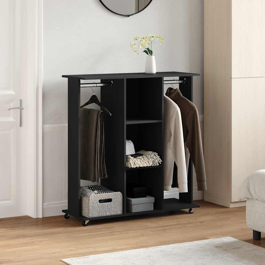 Vidaxl Rollgarderobe Schwarz Modern B/T/H: 102 x 38 x 110 cm - Bild 5