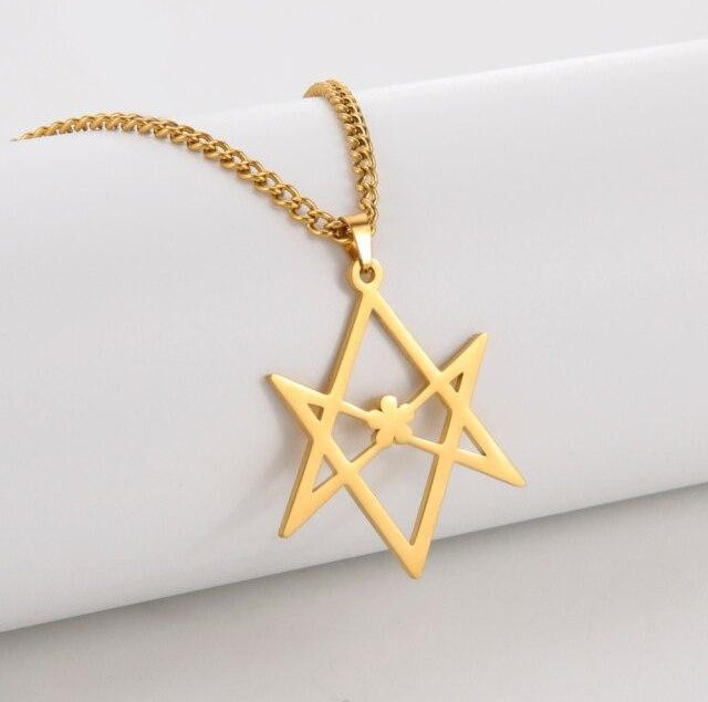 POMOiii Halskette Edelstahl, Unicursal Hexagramm Symbol, 60cm, Herren - Bild 1