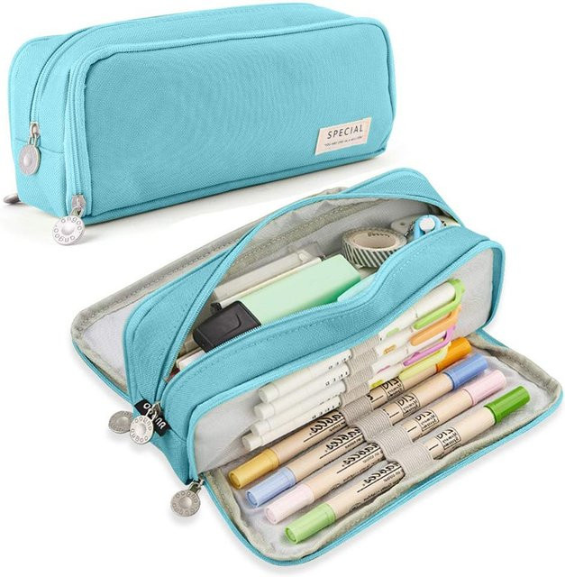 Yiran bag Federmäppchen mit großer Kapazität und 3 Fächern, multifunktionale Stifttasche für Schule und Büro, Farbe: Türkis, B/H/T: 21,0 x 21,0 x 5,0 cm - Bild 1