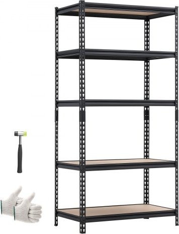 VEVOR Schwerlastregal Lagerregal mit 5 Ablagen in Schwarz, Stahlgestell und MDF-Platten, B/T/H: 92,3 x 41,5 x 181,3 cm, Tragkraft 907,2 kg, teilbares und verstellbares Design mit Werkbank-Funktion - Bild 1