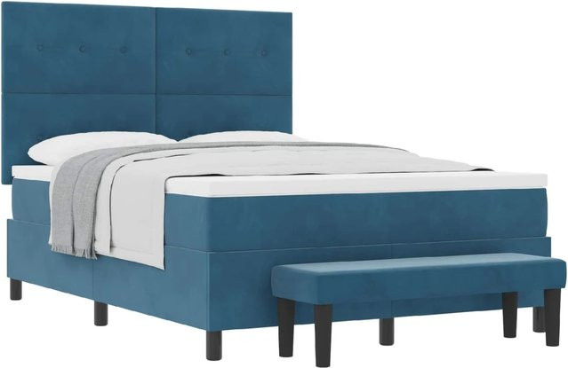 vidaXL Boxspringbett mit Matratze aus Samt in Blau, B/T/H: 160 x 200 x 128 cm - Bild 1